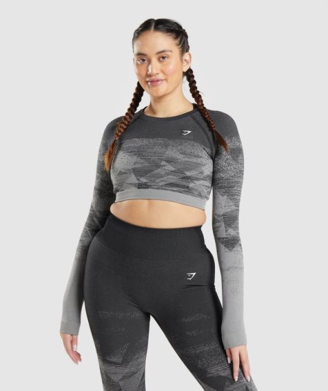 Women's Gymshark Adapt Ombre Cropped Tops Grey | CA D158A0